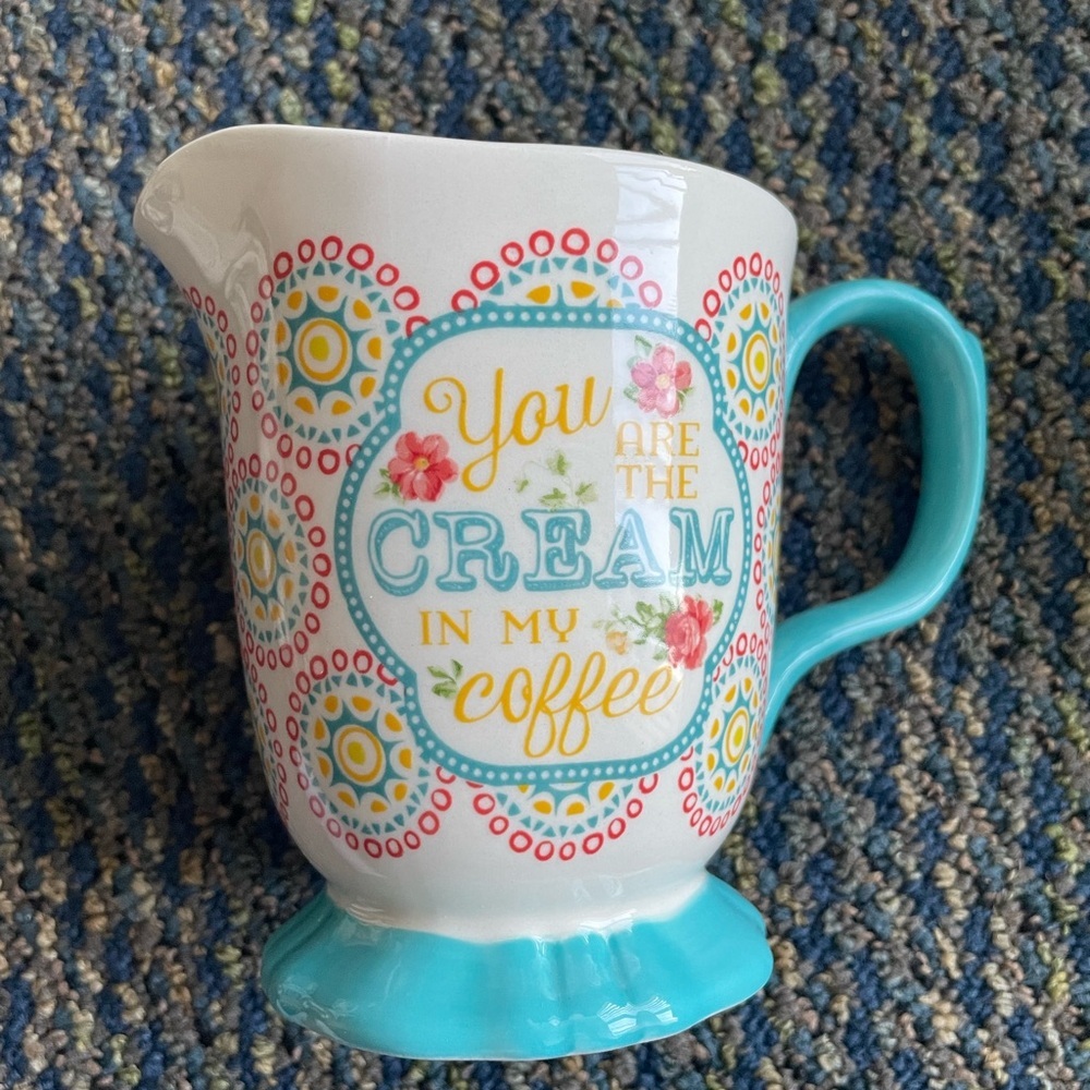 NWT PIONEER WOMAN Floral Geometric Pattern Stoneware Footed Creamer/Milk Jar